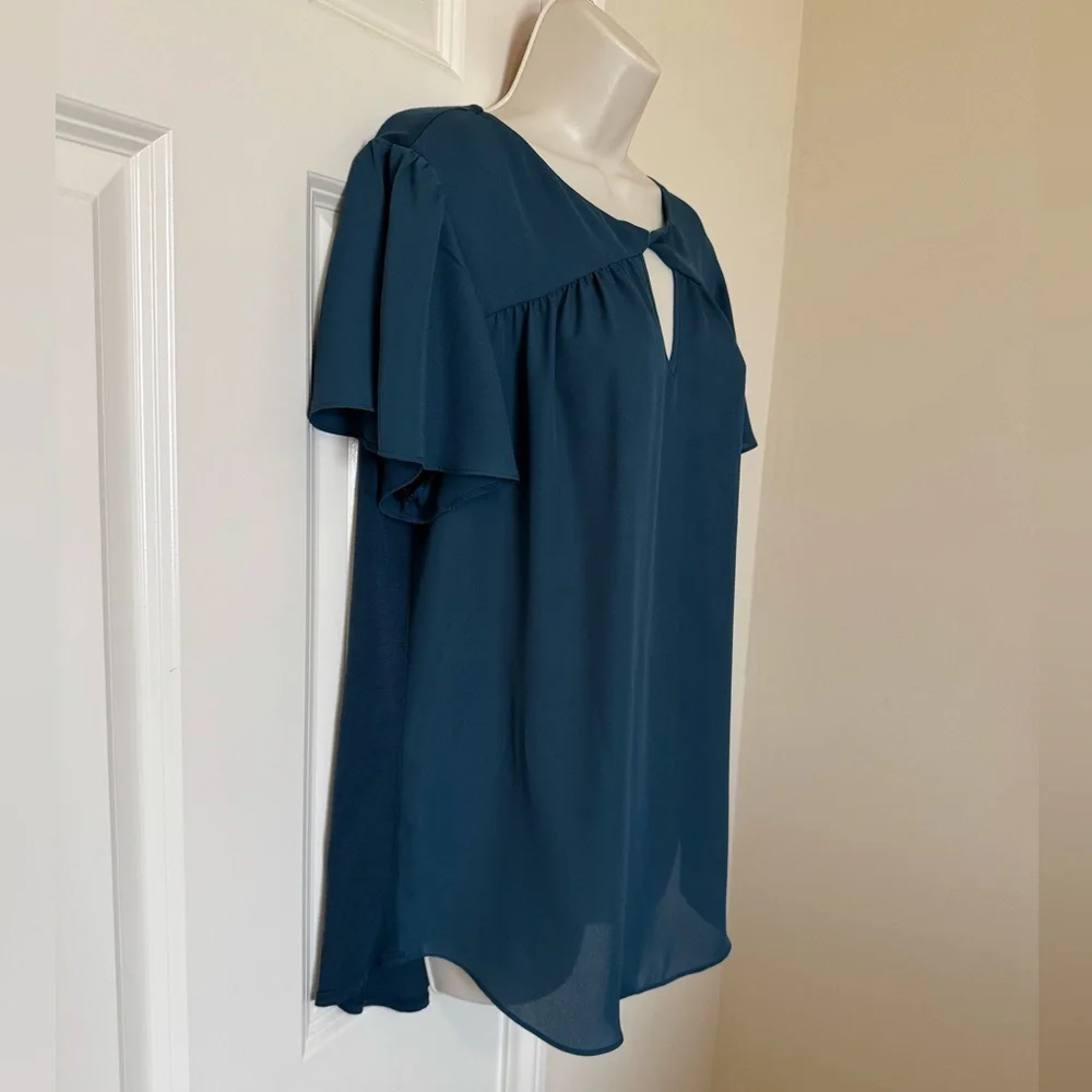 FORTUNE + IVY Adeline Key Hole Mixed Material Blouse blue women’s XL stitch fix - Picture 9 of 12